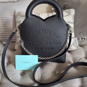 Tiffany & Co. Black Leather Round Tote with Chain Strap